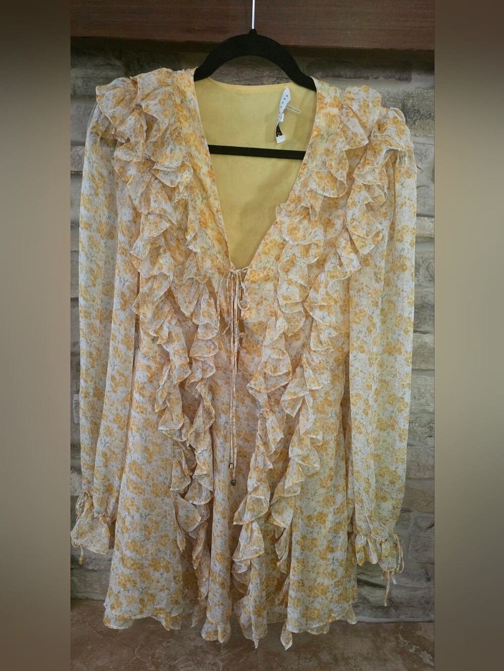 Endless Rose Yellow Floral Ruffle Tie Mini Dress